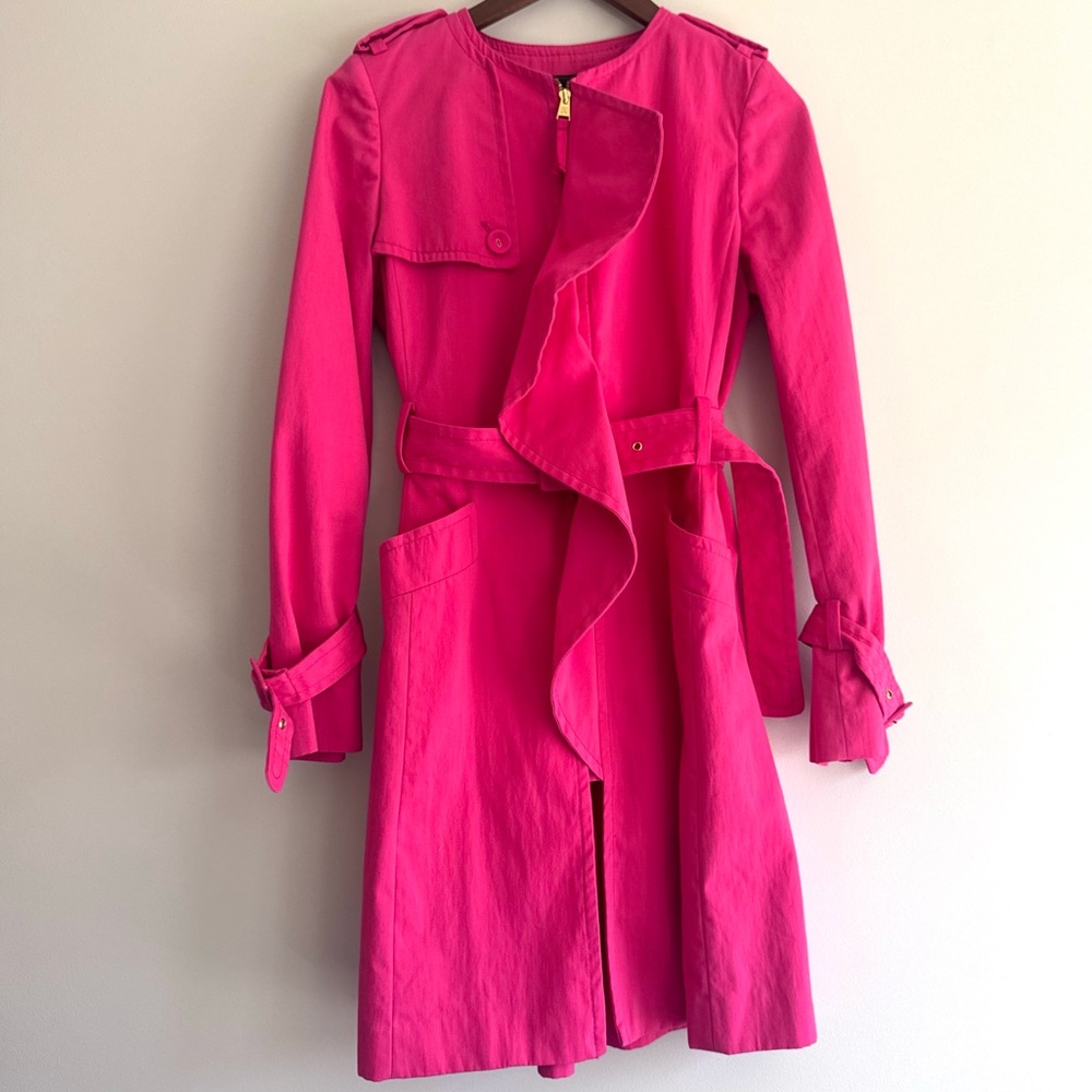 BCBG Max Azria Pink Ruffled Canvas Trench Coat